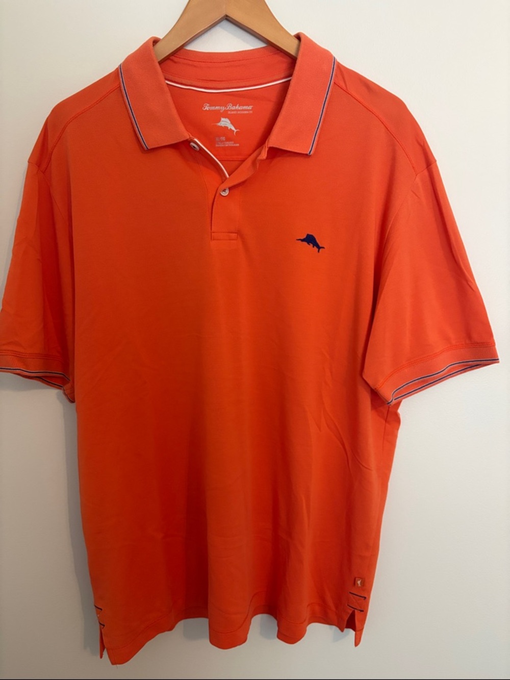 Tommy Bahama Men’s Bright Orange Polo with Navy Logo